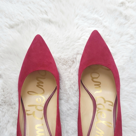 Sam Edelman Hazel Deep Red Magenta Suede Leather Pumps - Picture 12 of 14